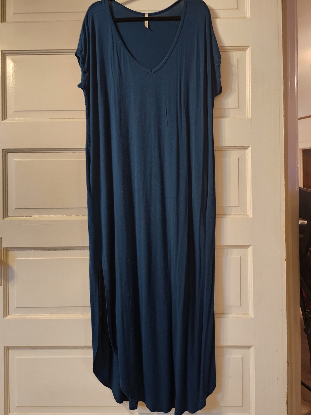 Olive Mauve Relaxed Teal V-Neck Maxi Dress w/pockets XL